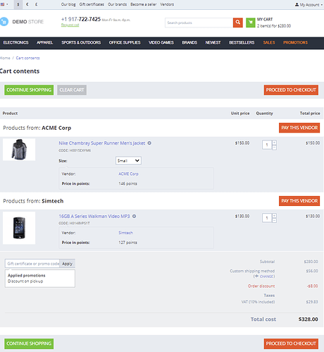 2. Cart-Power Checkout by vendor Cart