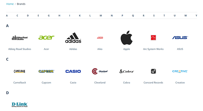 Brands page grid view